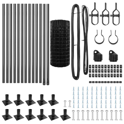 Zaun mit Pfosten Grau 0,6 x 25 m Stahl und PVC