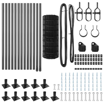 Zaun mit Pfosten Grau 0,4 x 25 m Stahl und PVC
