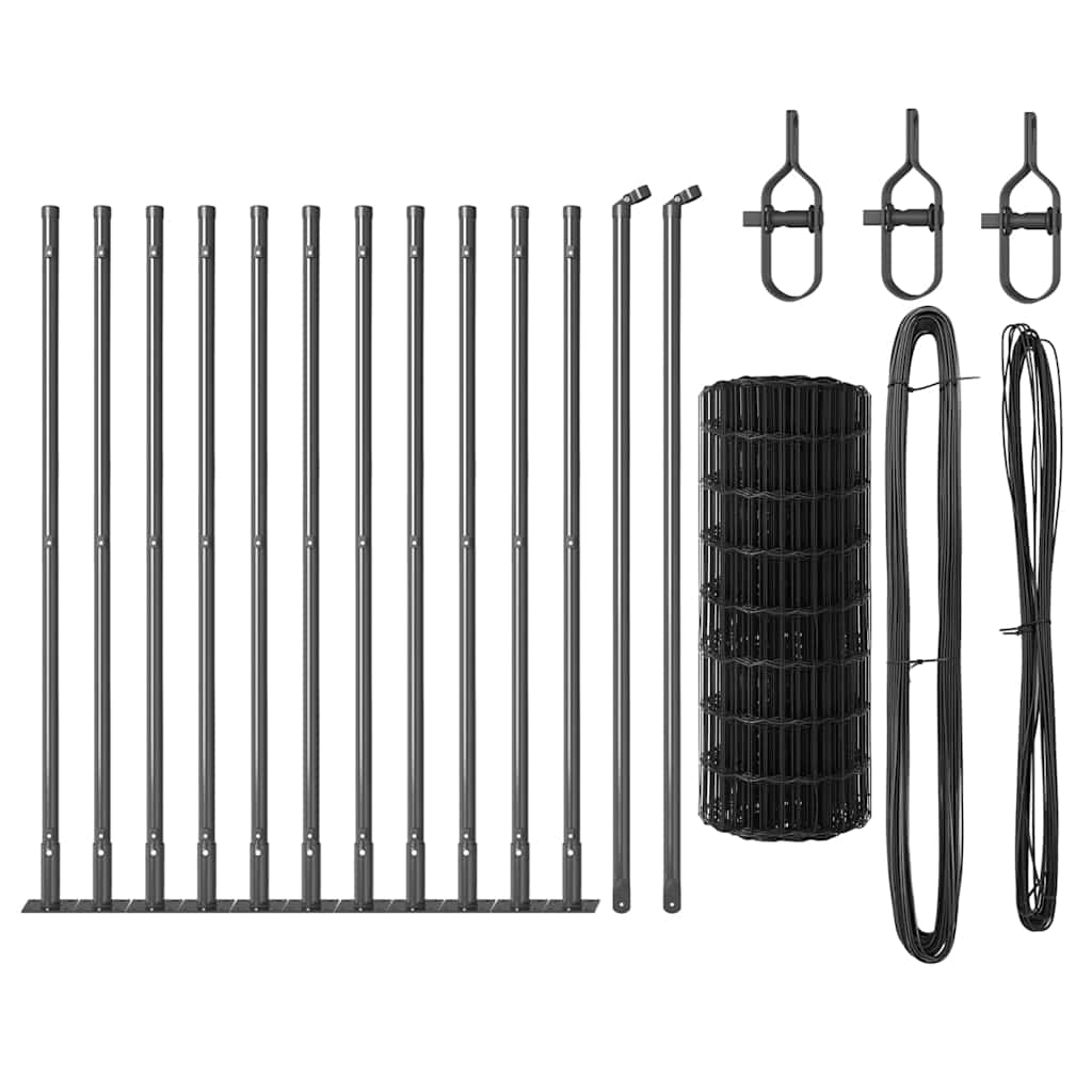 Zaun mit Pfosten Grau 0,4 x 25 m Stahl und PVC