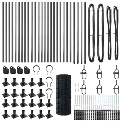 Zaun mit Pfosten Grau 0,6 x 50 m Stahl und PVC