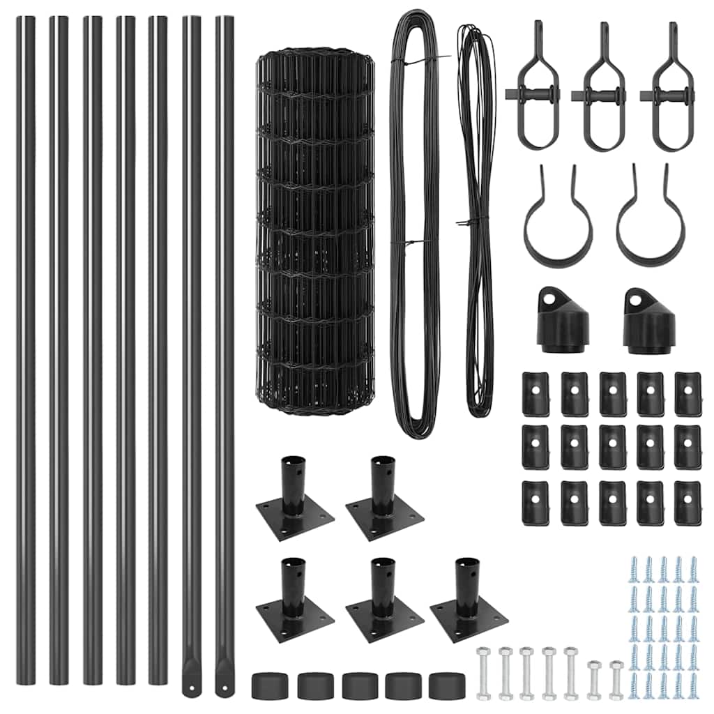 Zaun mit Pfosten Grau 0,4 x 10 m Stahl und PVC