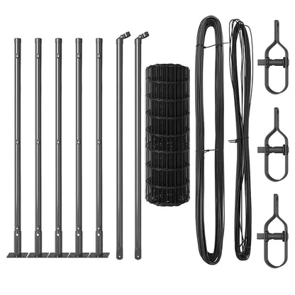 Zaun mit Pfosten Grau 0,6 x 10 m Stahl und PVC