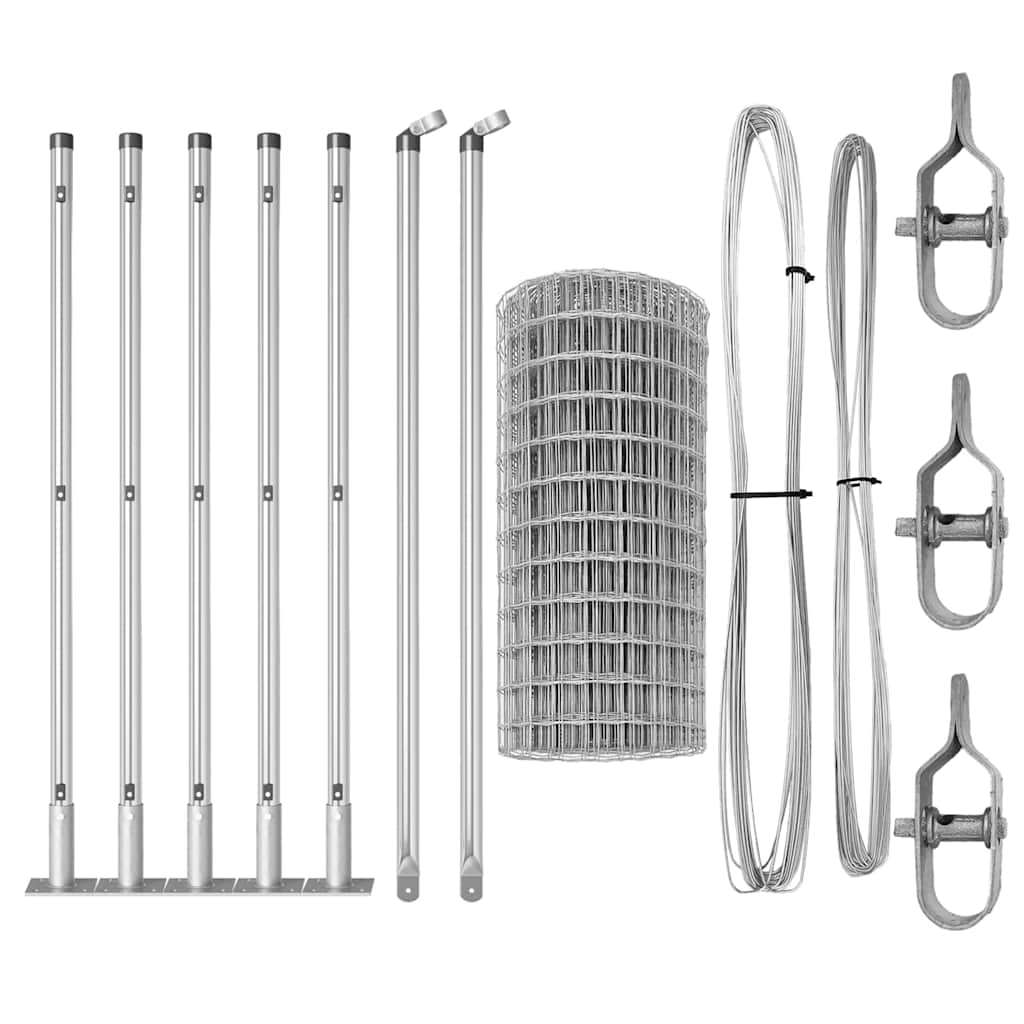 Zaun mit Pfosten Silber 0,6 x 10 m Stahl