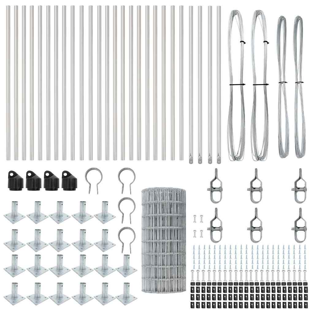 Zaun mit Pfosten Silber 0,4 x 50 m Stahl