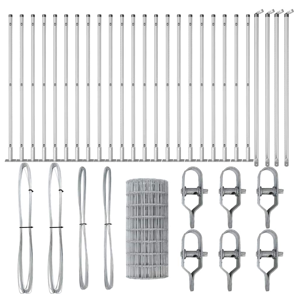 Zaun mit Pfosten Silber 0,6 x 50 m Stahl