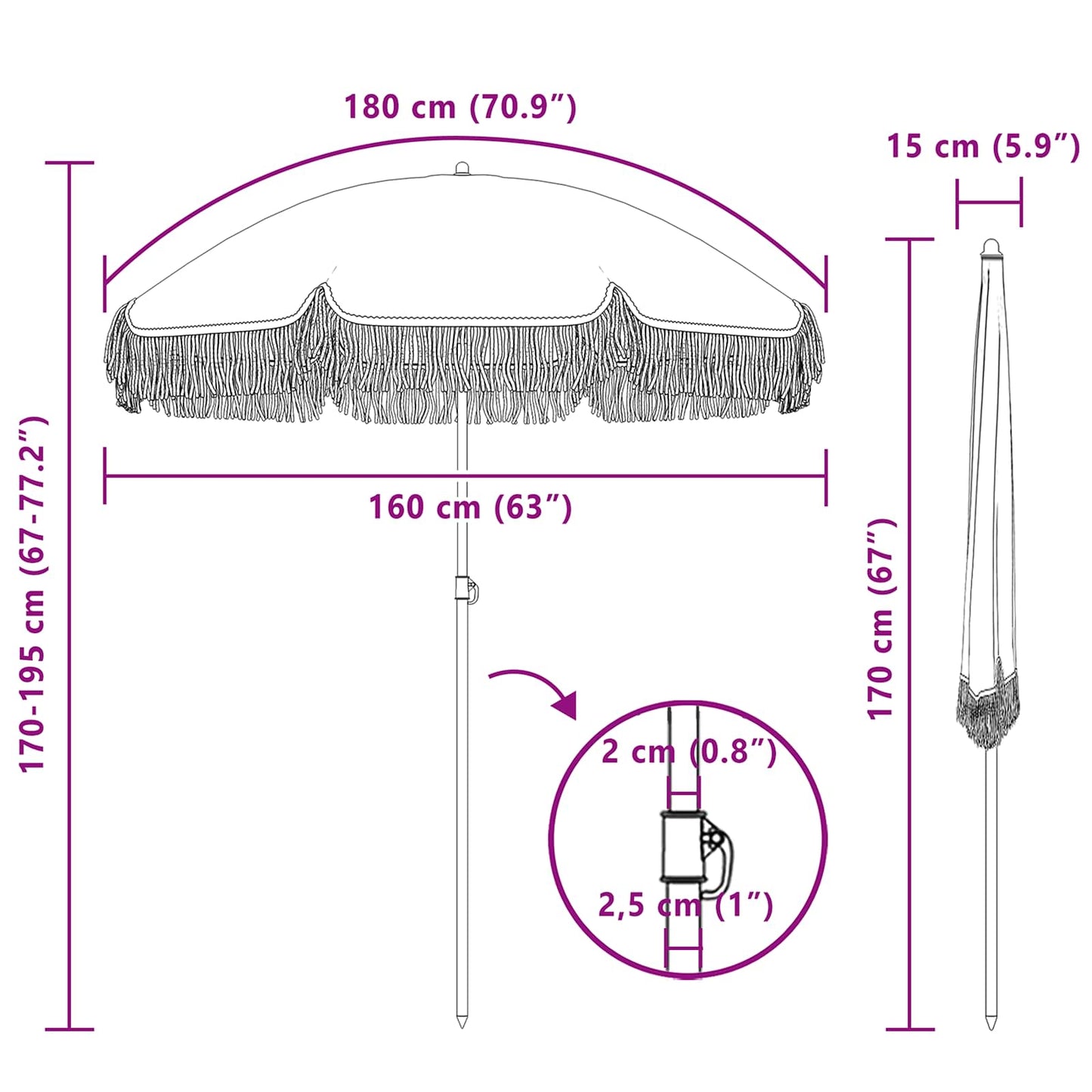 Strandparasol Grau und Weiß 160 x 160 x 196 cm