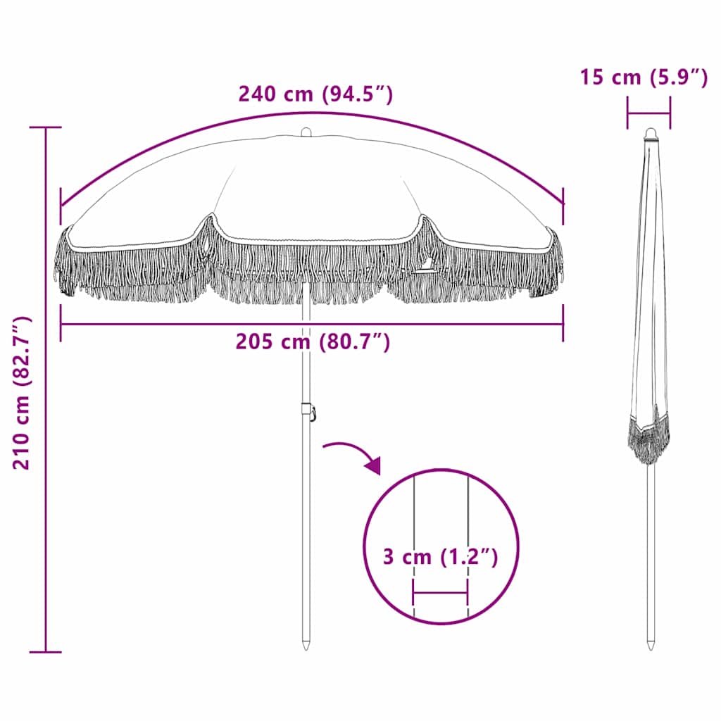 Strandparasol Grau und Weiß 205 x 205 x 210 cm