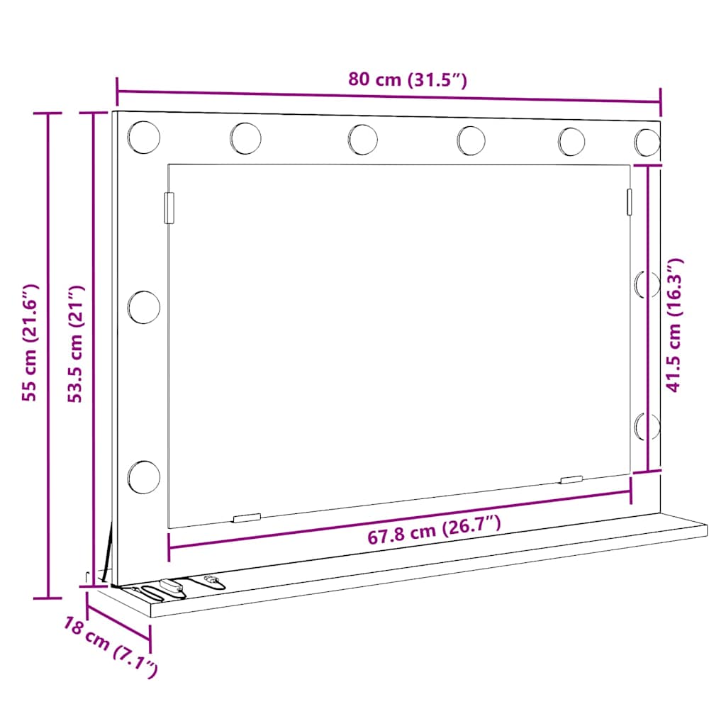 Waschtischspiegel Rechtwinklig Graues Sonoma 80 x 55 x 18 cm