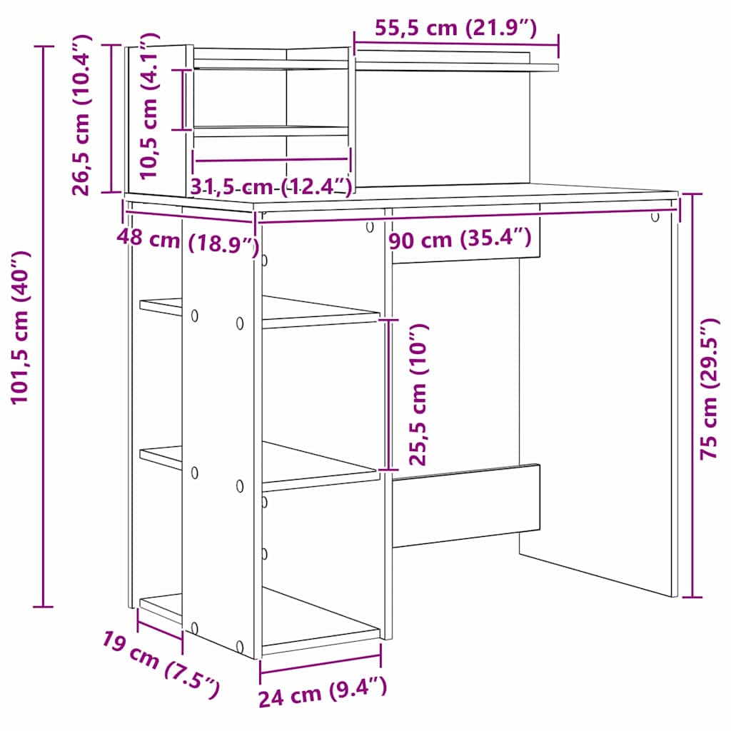 Schreibtisch Geräucherte Eiche 90 x 48 x 101,5 cm Holzwerkstoff