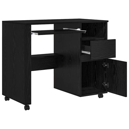 Tisch mit Rädern mit Regal Schwarz Eichen-Optik 91 x 50 x 77 cm