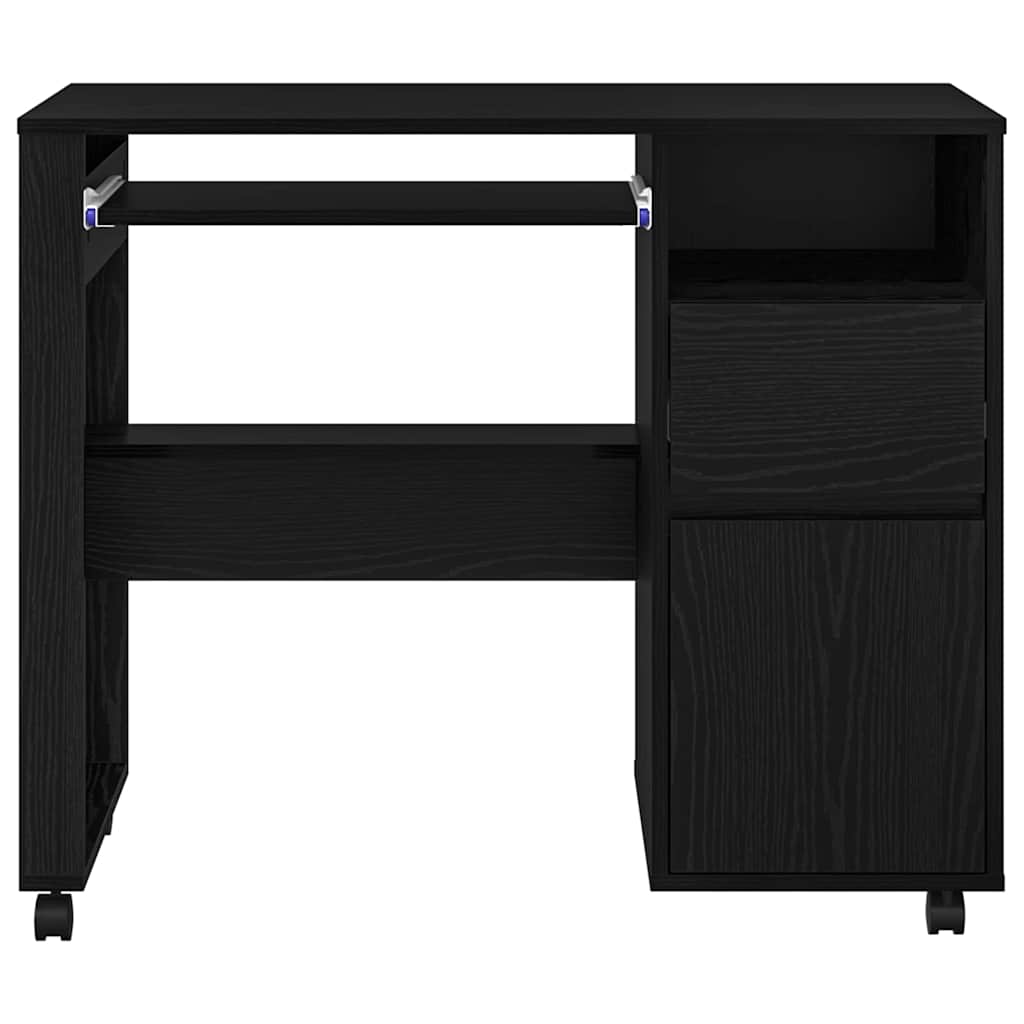 Tisch mit Rädern mit Regal Schwarz Eichen-Optik 91 x 50 x 77 cm