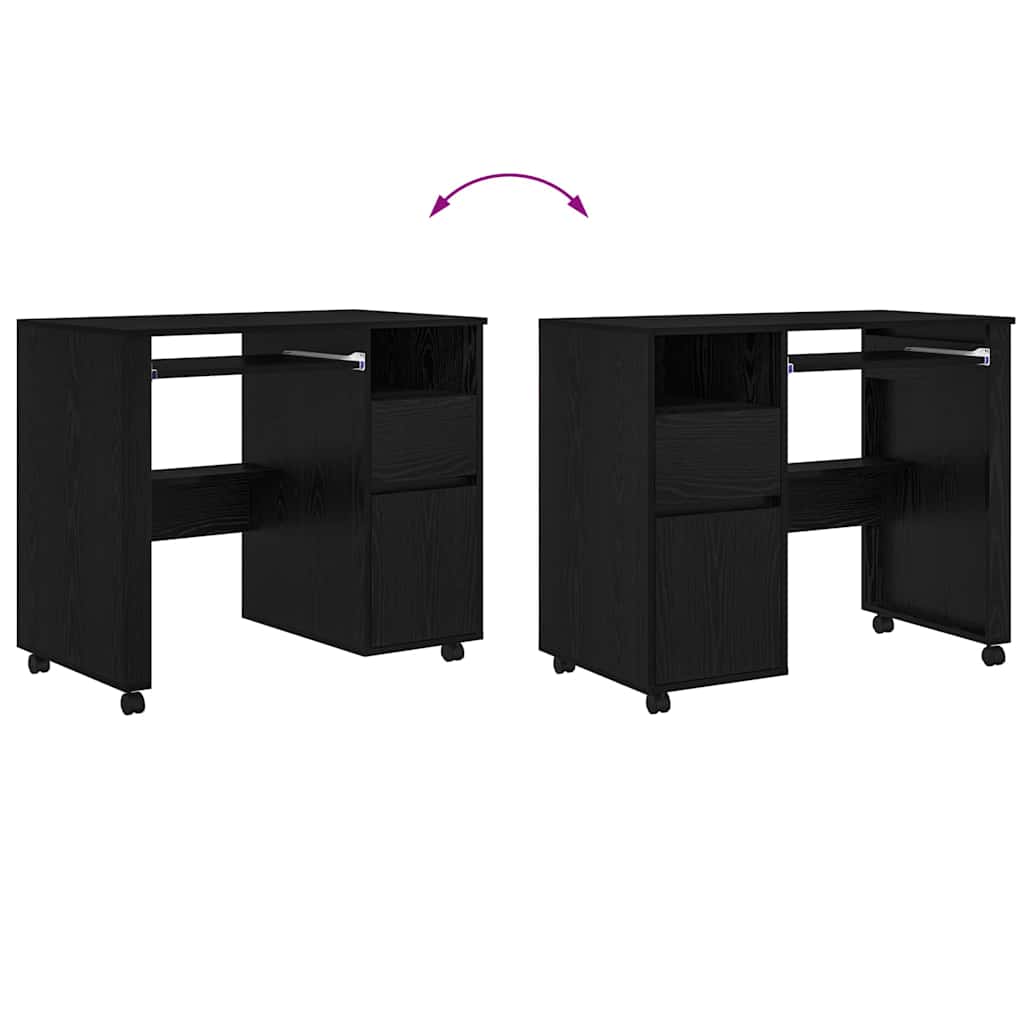 Tisch mit Rädern mit Regal Schwarz Eichen-Optik 91 x 50 x 77 cm