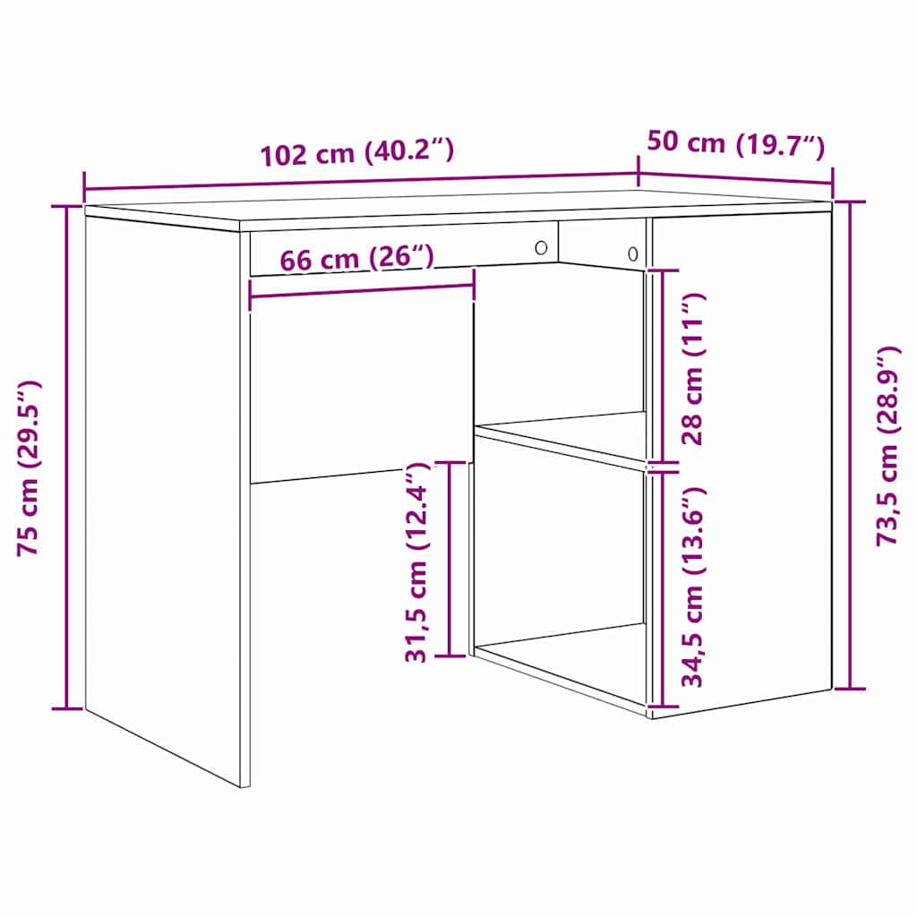 Schreibtisch Artisan-Eiche 102 x 50 x 75 cm Holzwerkstoff