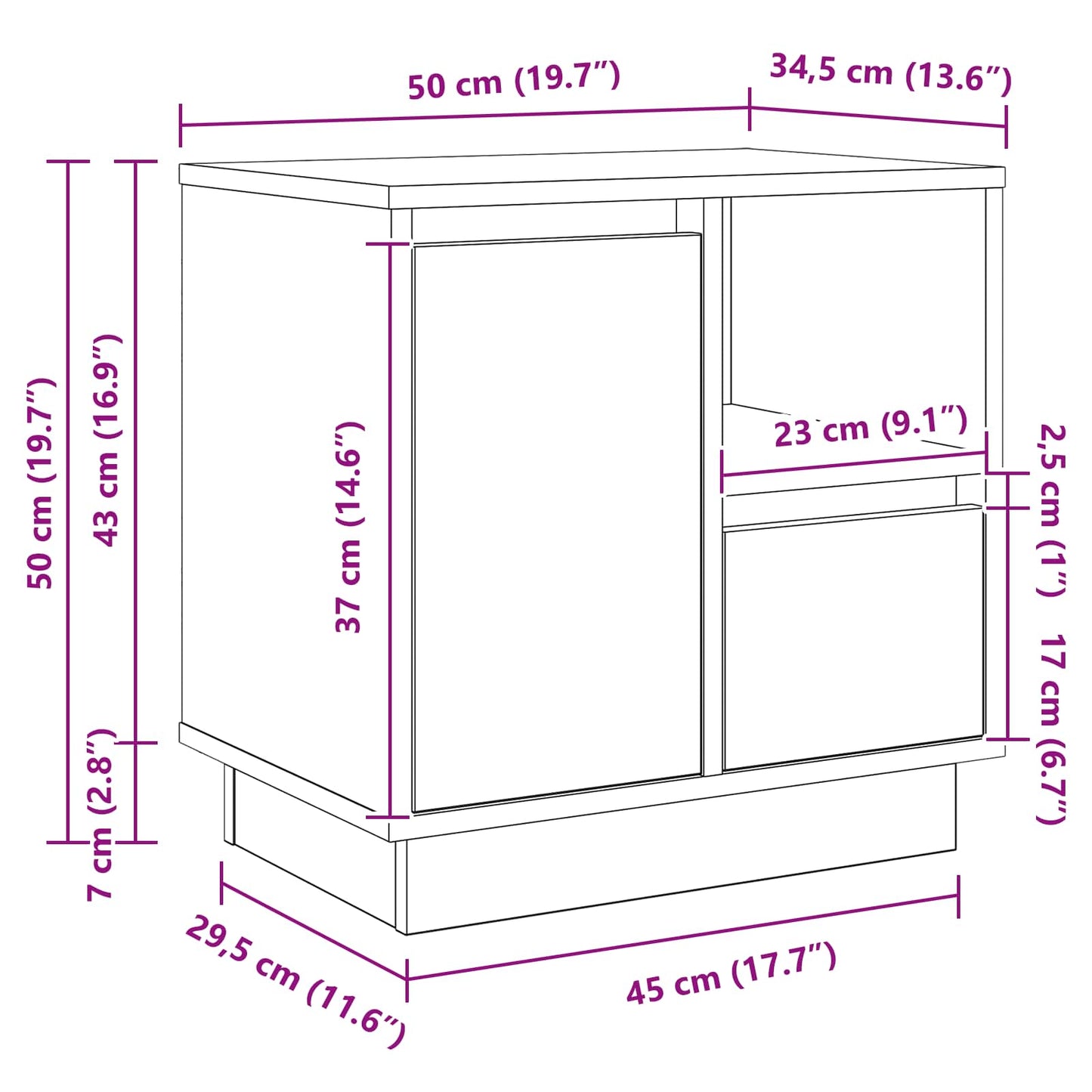 Nachttisch mit Schubladen Grau 50 x 34,5 x 50 cm Holzwerkstoff