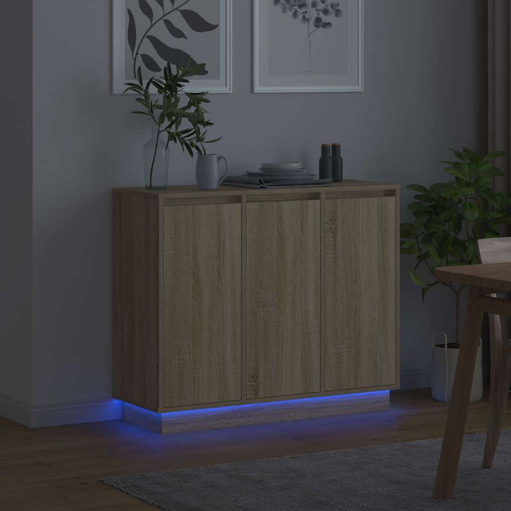 LED-Sideboard Sonoma-Eiche 90 x 32 x 75 cm Holzwerkstoff