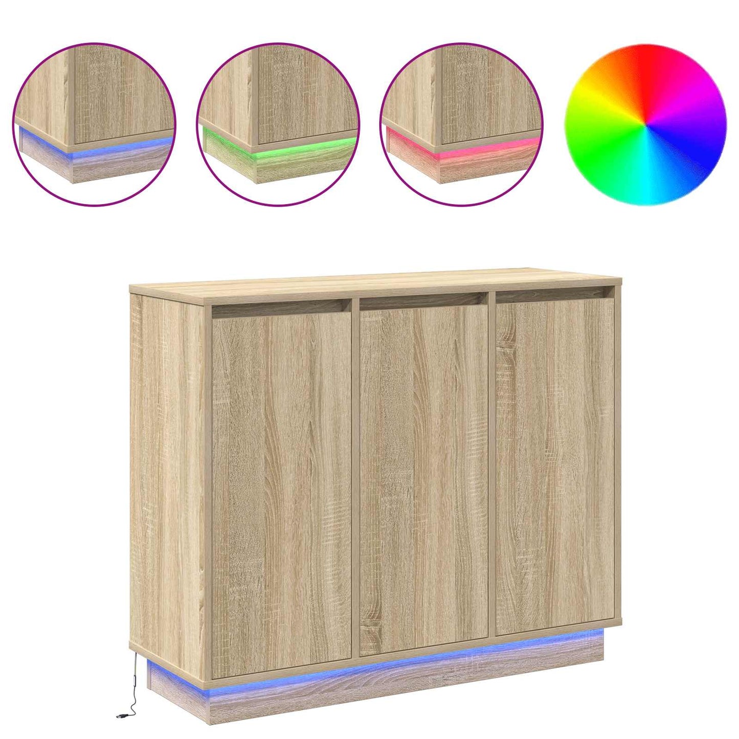 LED-Sideboard Sonoma-Eiche 90 x 32 x 75 cm Holzwerkstoff