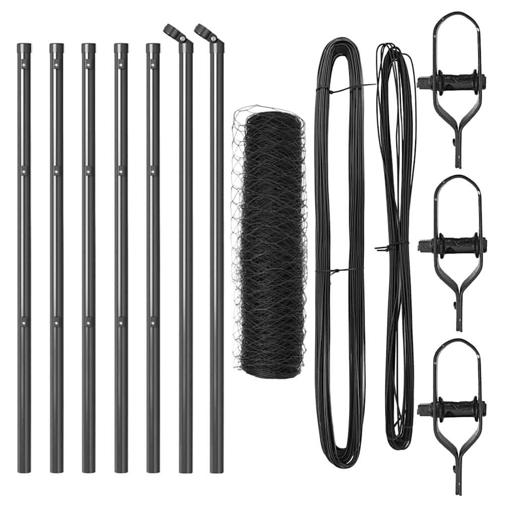 Zaunpfosten Grau 10 x 0,6 m (36 mm Netz) Stahl und PVC