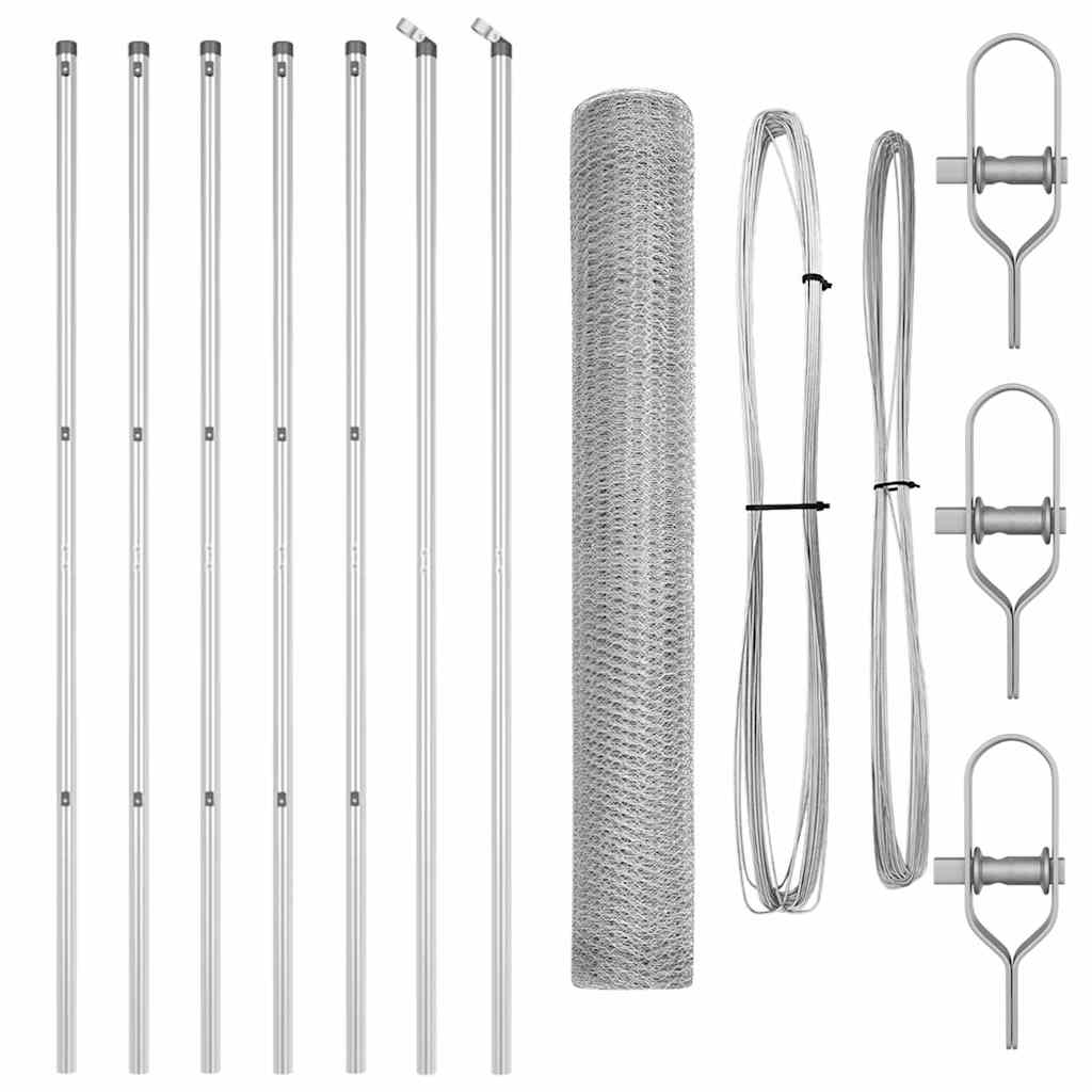 Zaunpfosten Silber 10 x 1 m (13 mm Maschen) Stahl