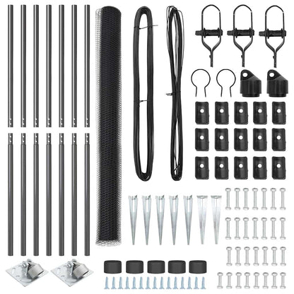 Zaunpfosten Grau 10 x 1,6 m (13 mm Netz) Stahl und PVC