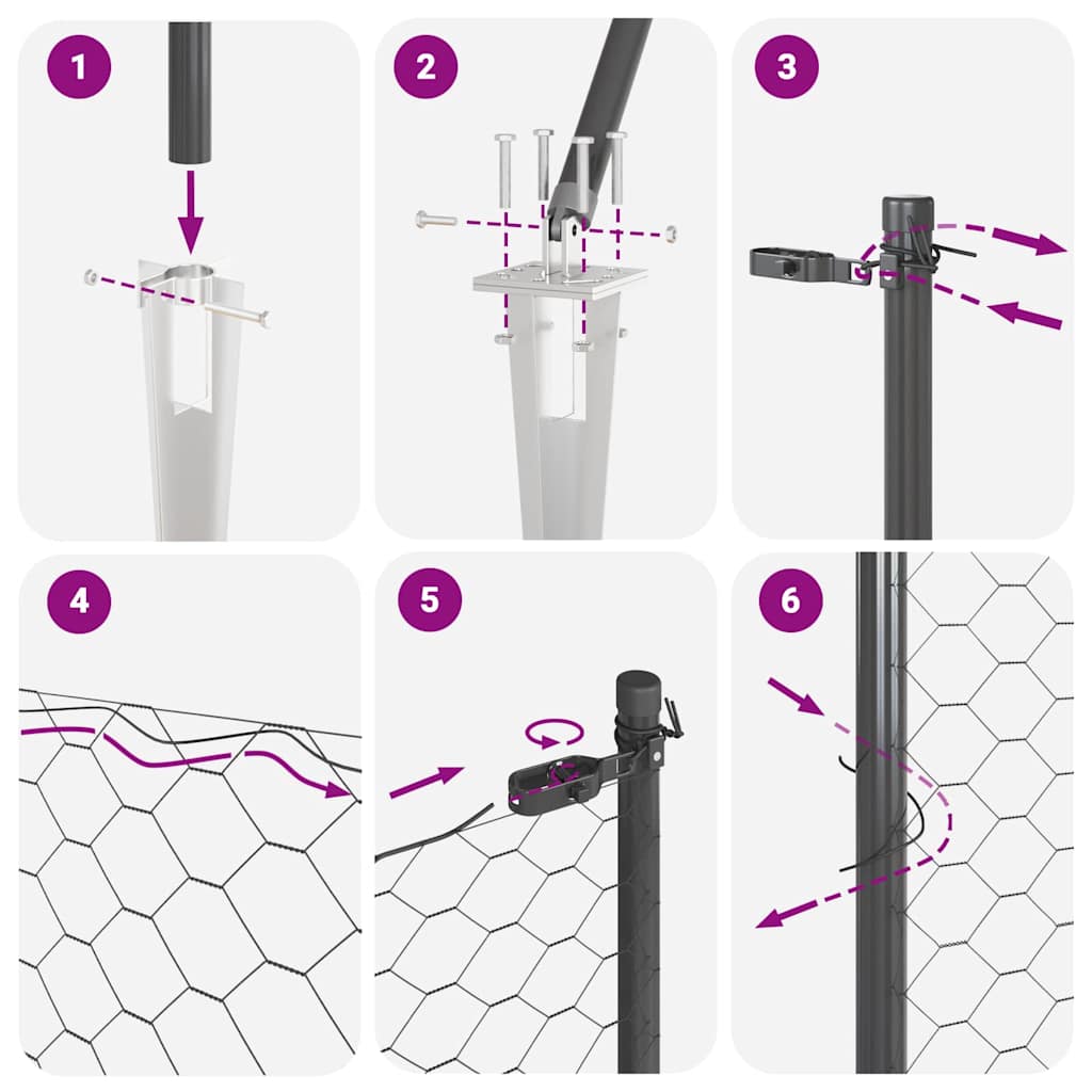 Zaunpfosten Grau 10 x 1,6 m (13 mm Netz) Stahl und PVC