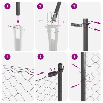 Zaunpfosten Grau 10 x 1,6 m (13 mm Netz) Stahl und PVC