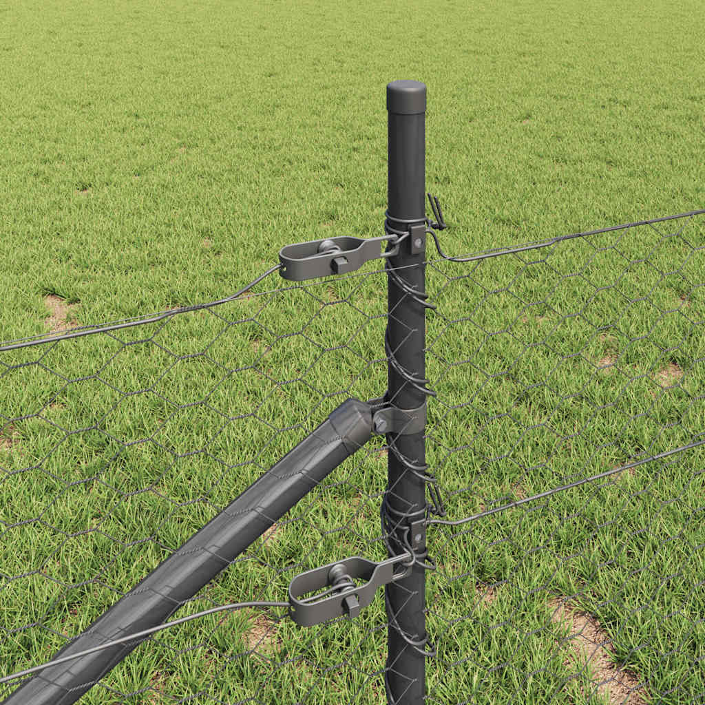 Zaunpfosten Grau 25 x 0,4 m (36 mm Maschen) Stahl und PVC