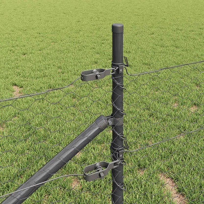 Zaunpfosten Grau 25 x 0,4 m (36 mm Maschen) Stahl und PVC