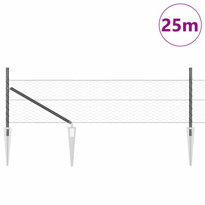Zaunpfosten Grau 25 x 0,4 m (36 mm Maschen) Stahl und PVC
