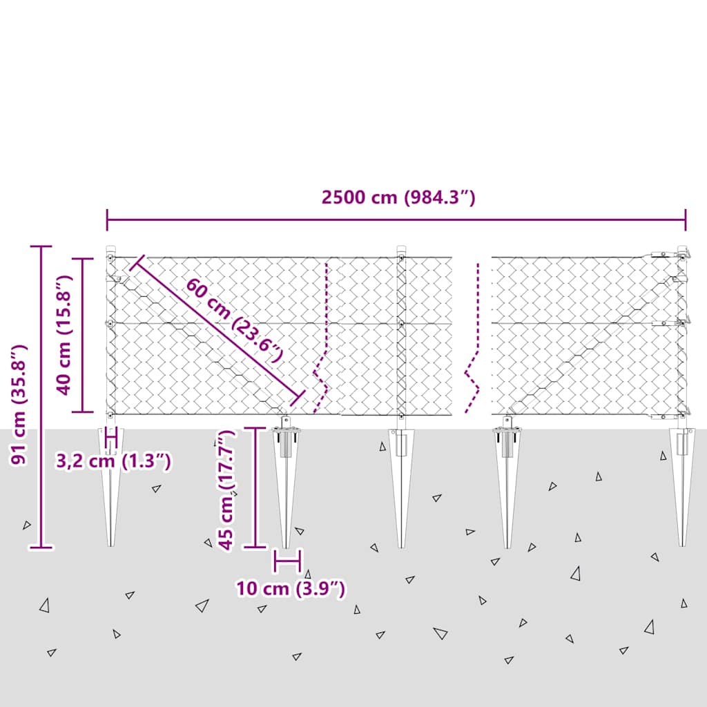 Zaunpfosten Grau 25 x 0,4 m (50 mm Mesh) Stahl und PVC