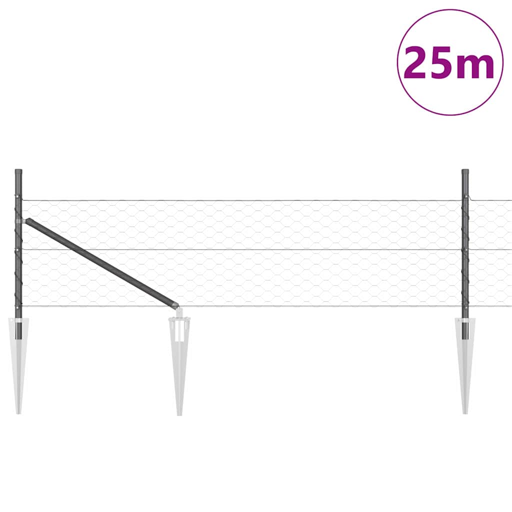Zaunpfosten Grau 25 x 0,4 m (50 mm Mesh) Stahl und PVC