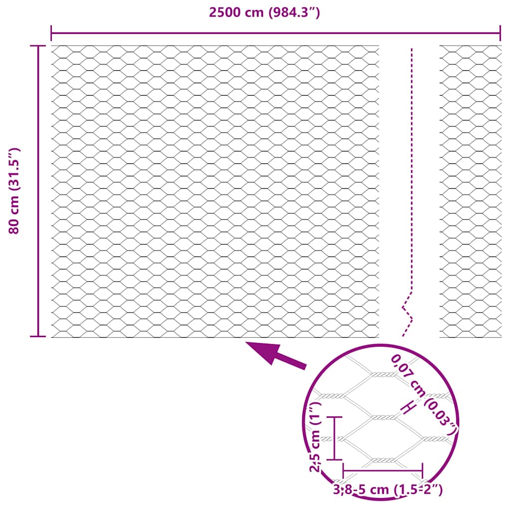 Zaunpfosten Grau 25 x 0,8 m (25 mm Mesh) Stahl und PVC
