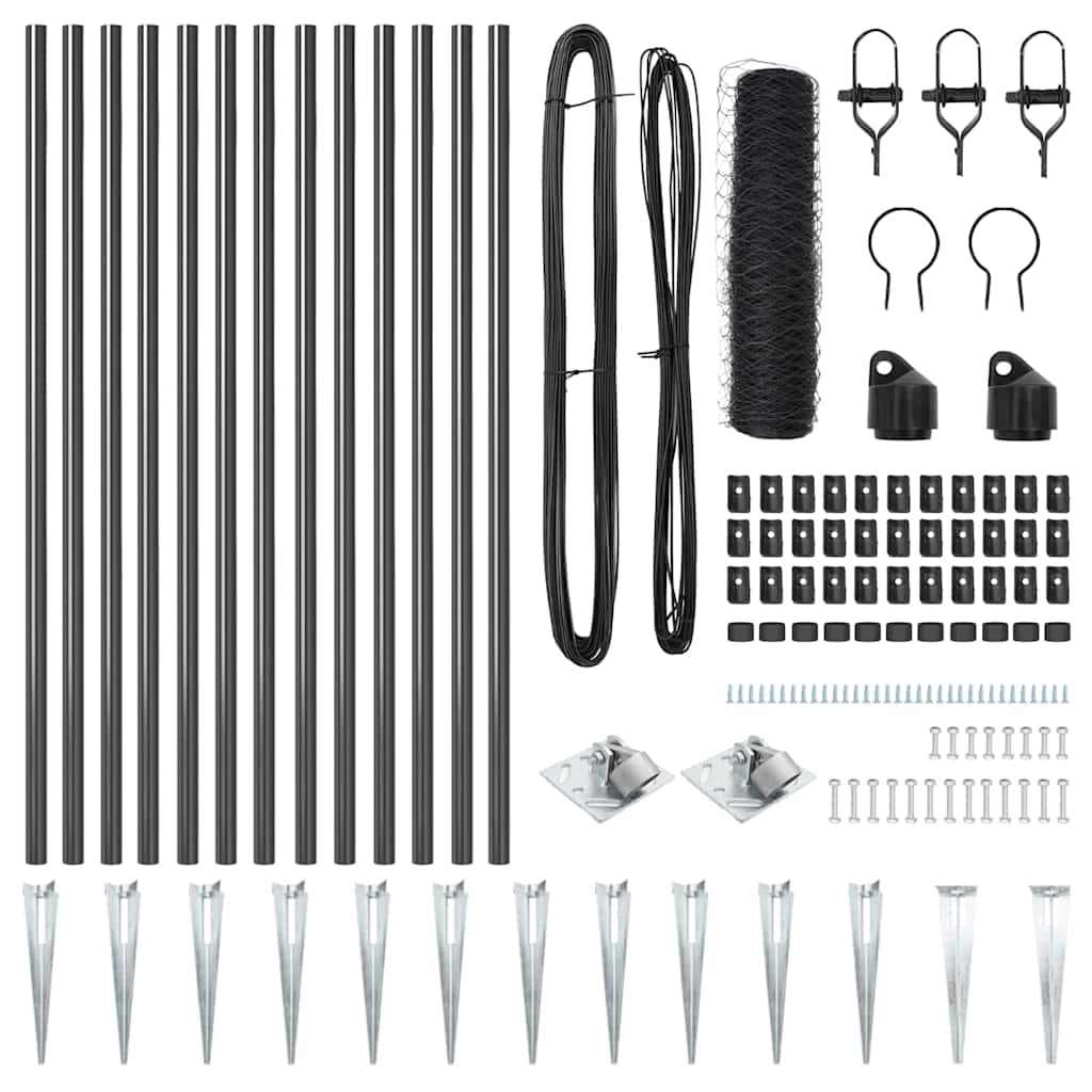 Zaunpfosten Grau 25 x 0,8 m (50 mm Mesh) Stahl und PVC