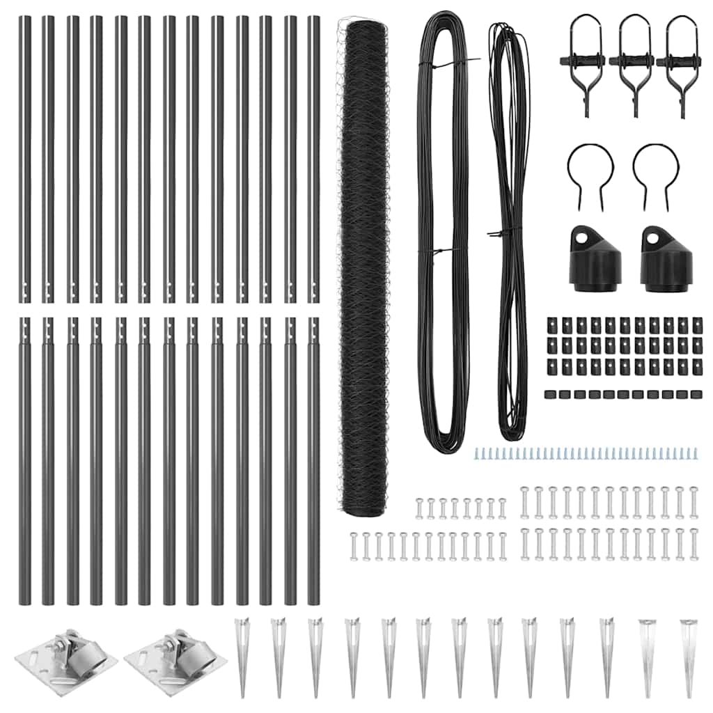 Zaunpfosten Grau 25 x 1,5 m (36 mm Maschen) Stahl