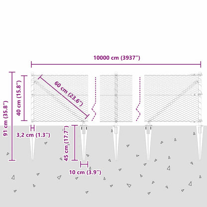 Zaunpfosten Grau 100 x 0,4 m (25 mm Netz) Stahl und PVC