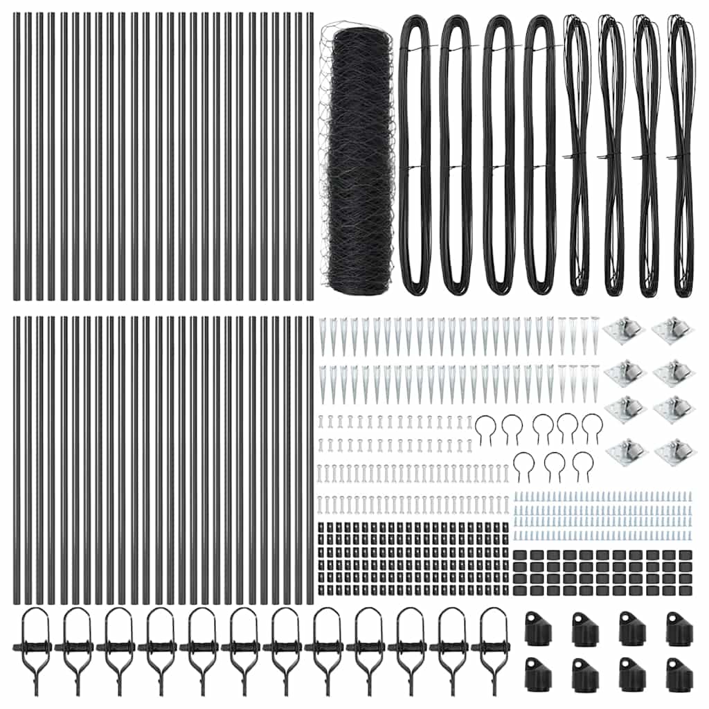 Zaunpfosten Grau 100 x 0,4 m (36 mm Maschen) Stahl und PVC