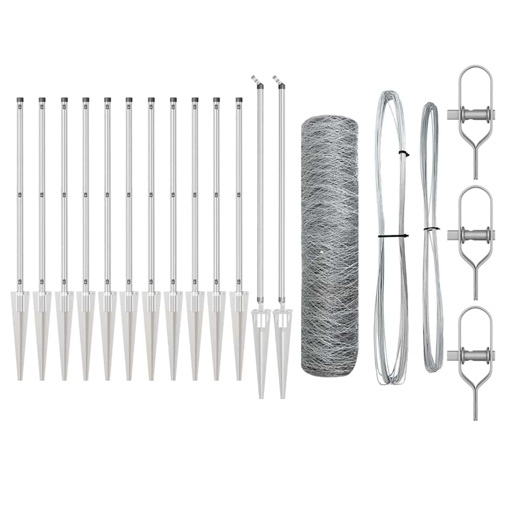 Zaunpfosten Silber 25 x 1 m (36 mm Maschen) Stahl