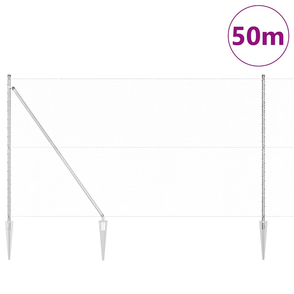 Zaunpfosten Silber 50 x 1,5 m (25 mm Maschenweite) Stahl