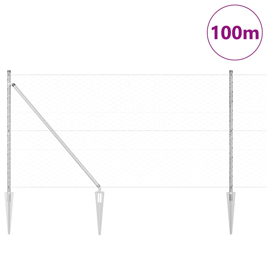 Zaunpfosten Silber 100 x 1 m (50 mm Maschenweite) Stahl