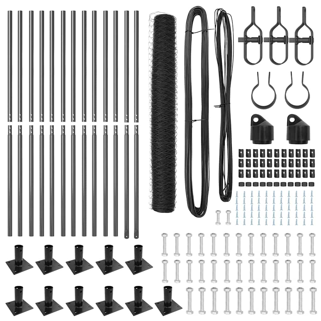 Zaunpfosten Grau 25 x 1 m (36 mm Maschen) Stahl