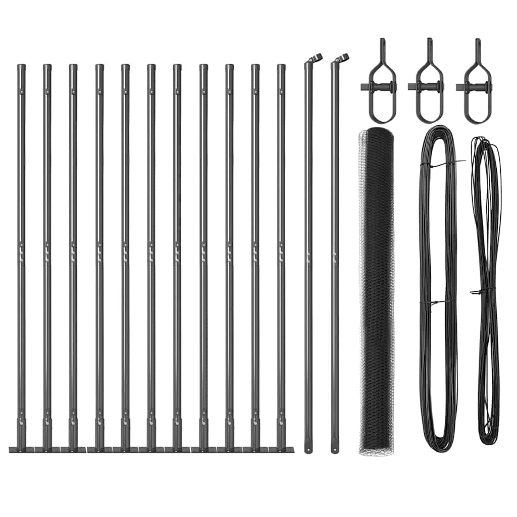 Zaunpfosten Grau 25 x 1,6 m (25 mm Netz) Stahl und PVC