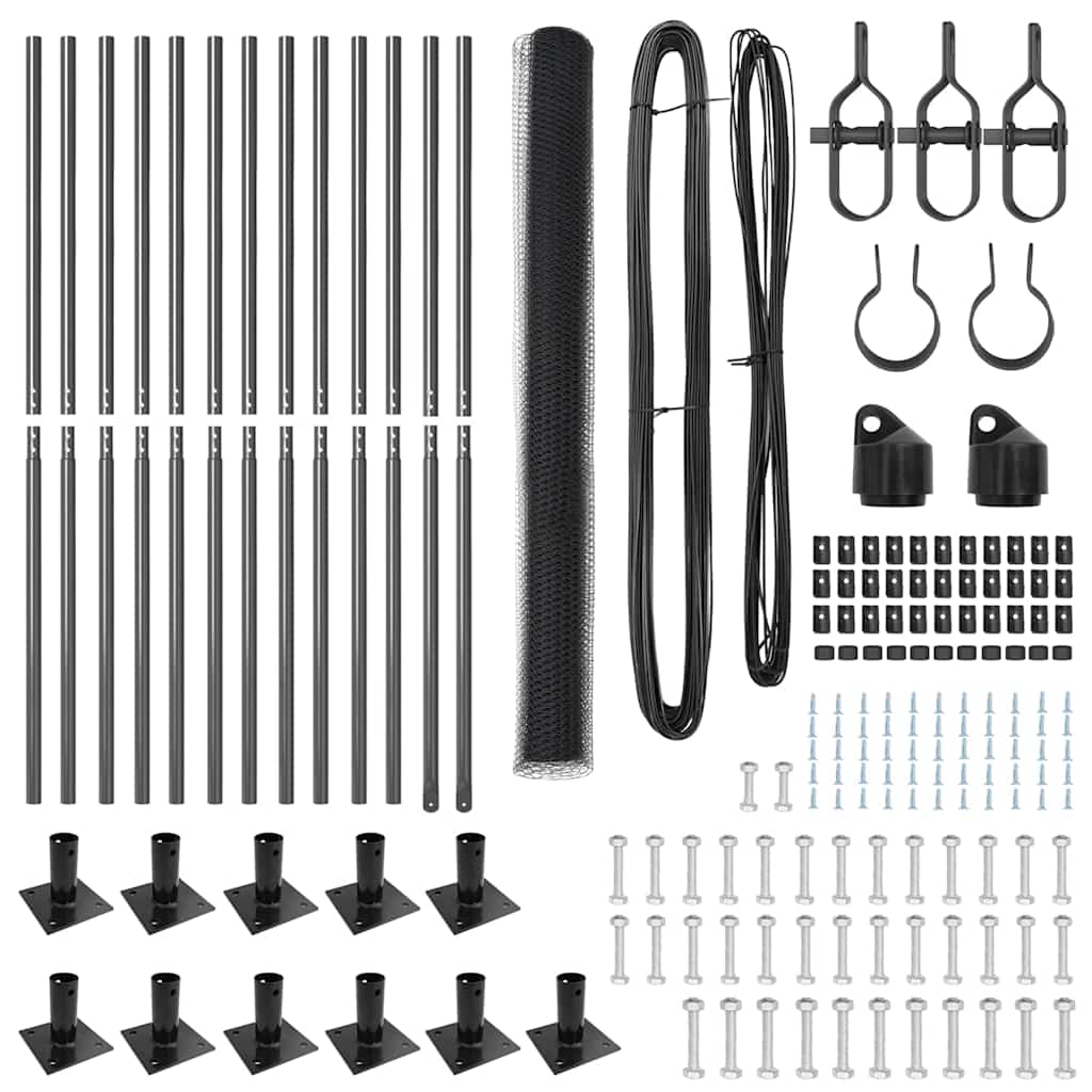 Zaunpfosten Grau 25 x 1,6 m (25 mm Netz) Stahl und PVC