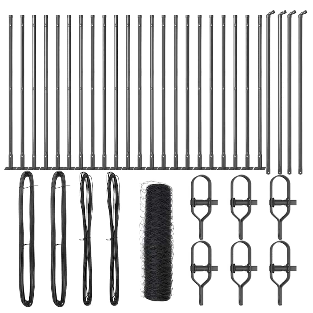 Zaunpfosten Grau 50 x 0,4 m (50 mm Netz) Stahl und PVC