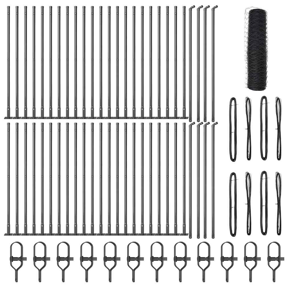 Zaunpfosten Grau 100 x 0,5 m (36 mm Maschenweite) Stahl und PVC