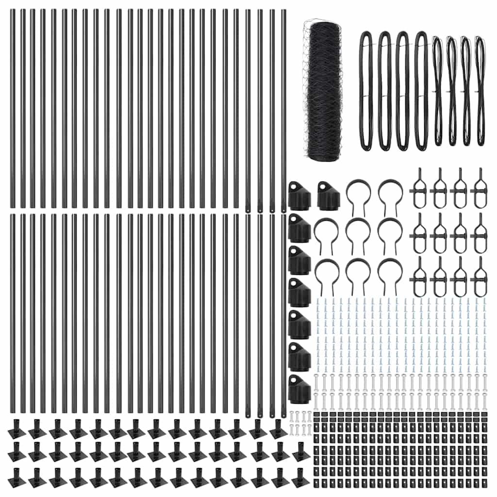 Zaunpfosten Grau 100 x 0,5 m (36 mm Maschenweite) Stahl und PVC