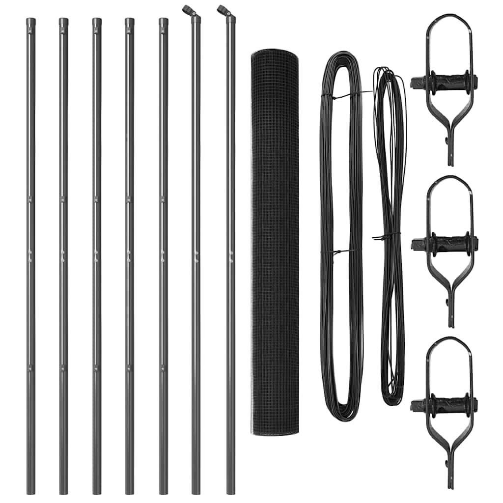 Zaunpfosten Grau 10 x 1 m (25 x 25 mm Maschen ) Stahl