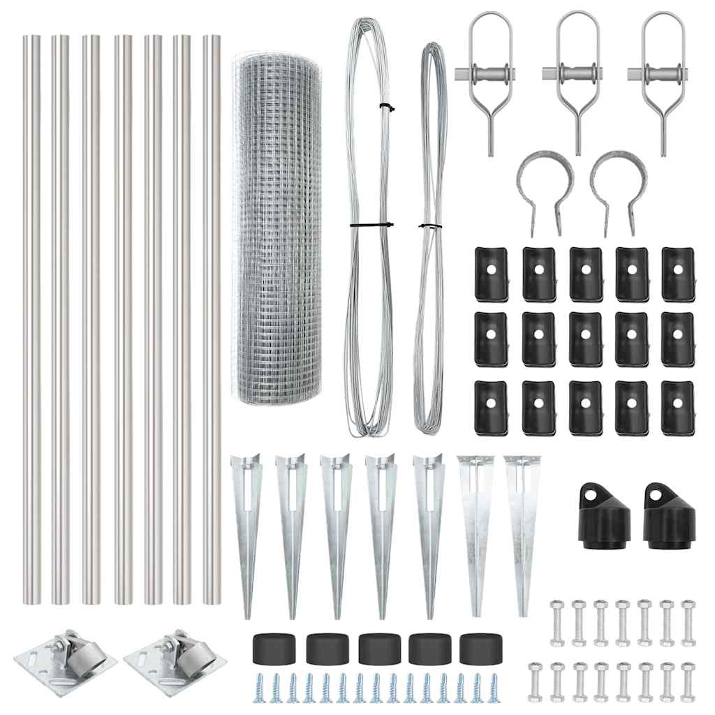 Zaunpfosten Silber 10 x 1 m (12 x 12 mm Maschen ) Stahl