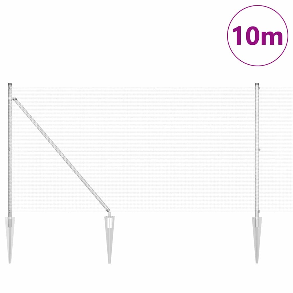 Zaunpfosten Silber 10 x 1 m (12 x 12 mm Maschen ) Stahl