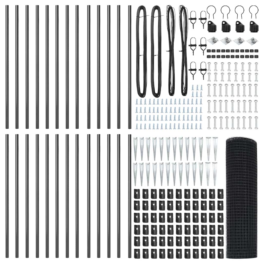 Zaunpfosten Grau 50 x 0,5 m (19 x 19 mm Netz) Stahl und PVC