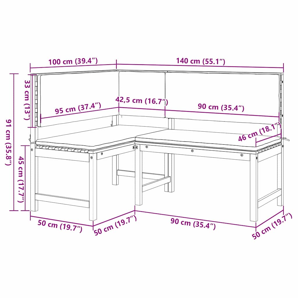 Gartenstuhl mit Kissen Braun 140 x 100 x 91cm Massivholz Akazie
