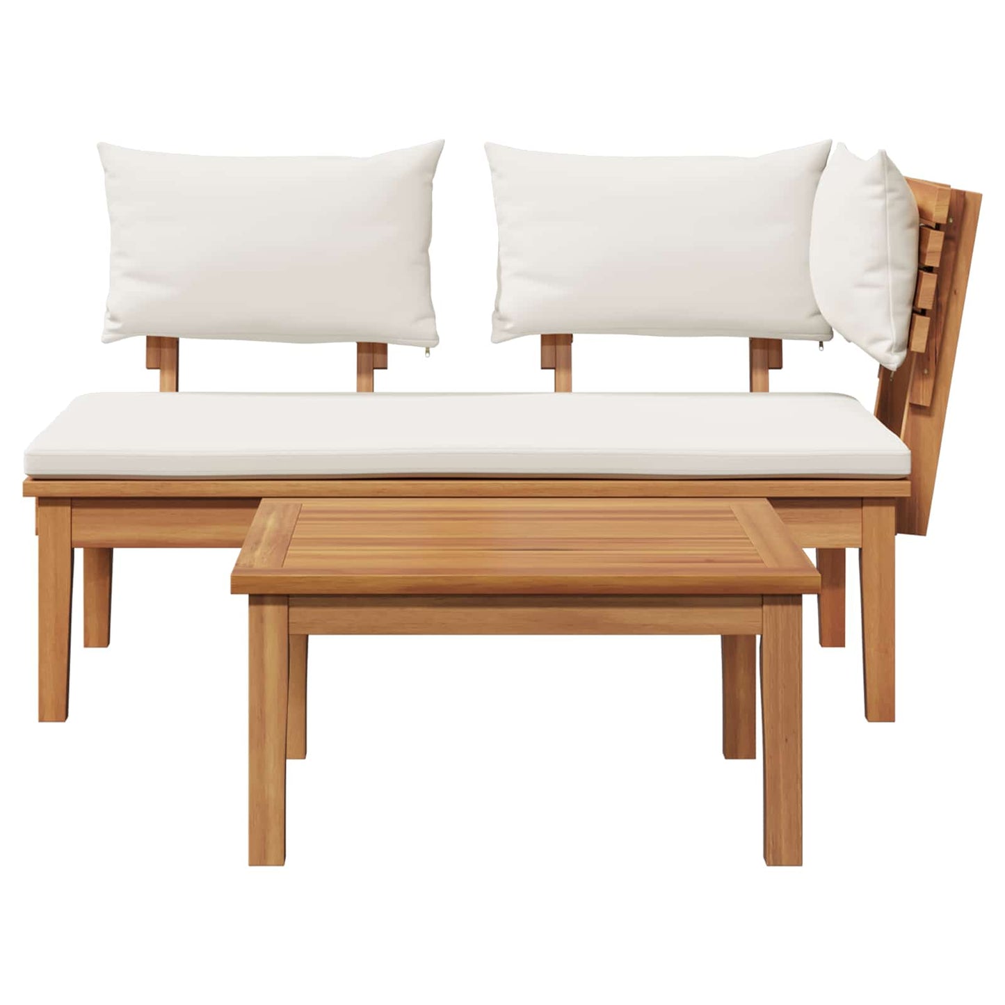 Gartenbank 2 pcs Creme und Braun Massivholz Teak